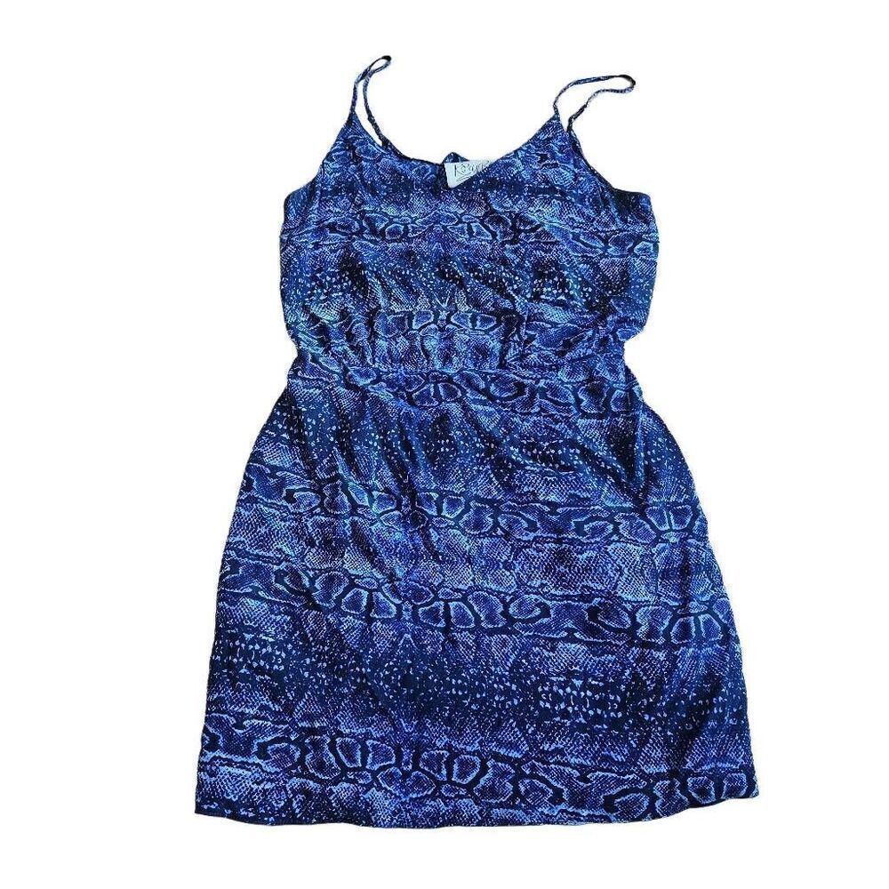 ROry Beca womens Sz S blue snake print 100% silk dress semi open back